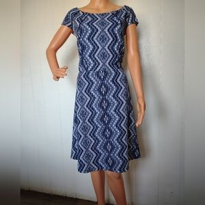 Emma & Michele Blue A-Line Midi Dress with Puff Cap Sleeves Size 16